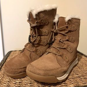 Tan Sorel Kids Whitney II Suede Waterproof Boots